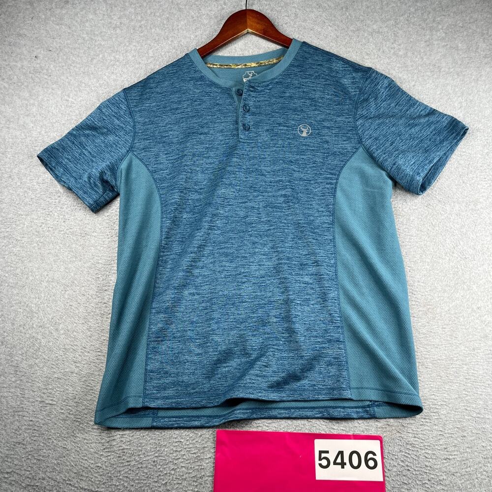 Southern Legends Henley Shirt Teal Heather Casual Mens Medium